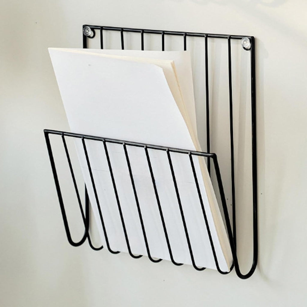 Black Wall Mounted Magazine Rack and File Holder, Iron Mail Organizer for Home Office and Study Room