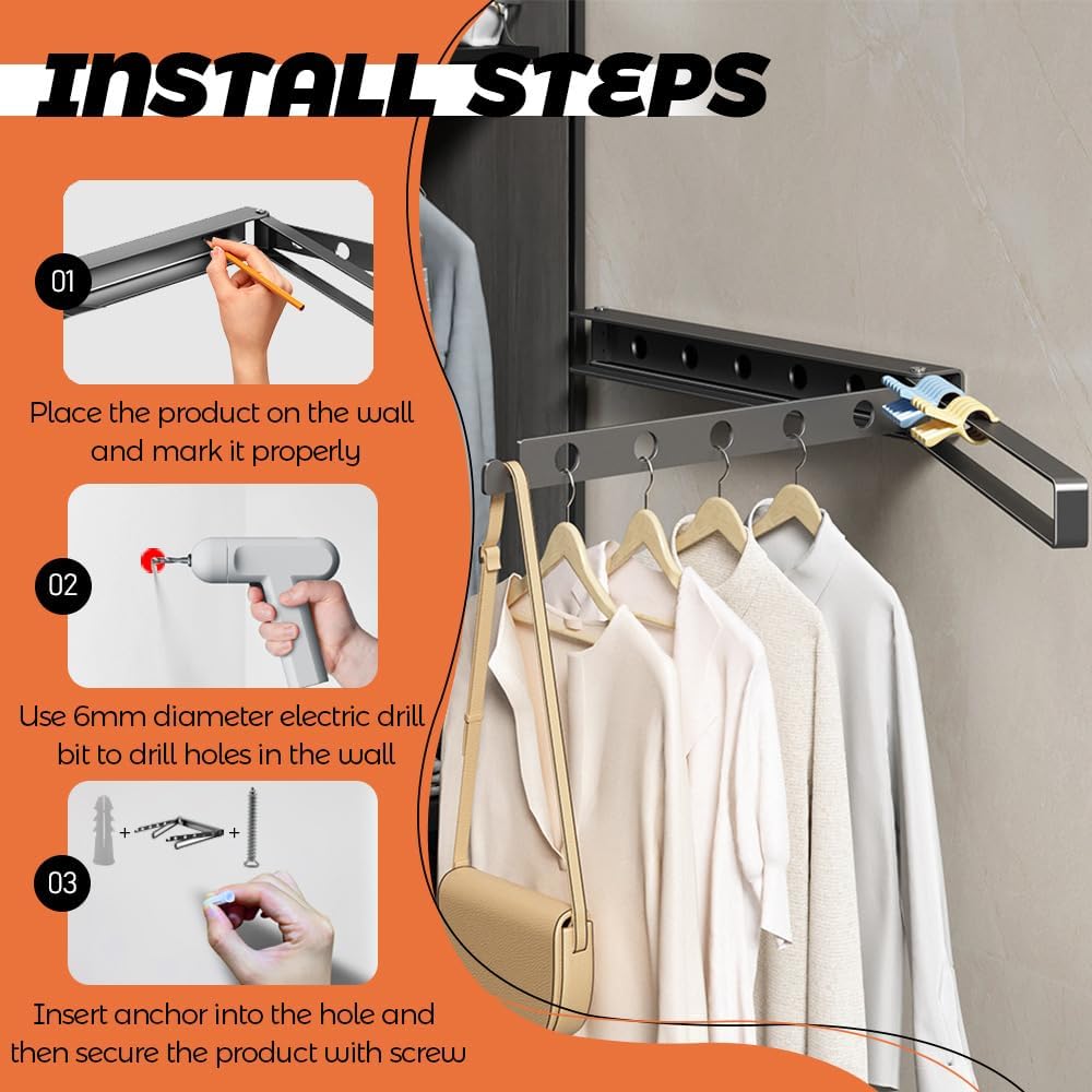 Step Up Laundry Drying Rack Wall Mount, Clothes Drying Rack