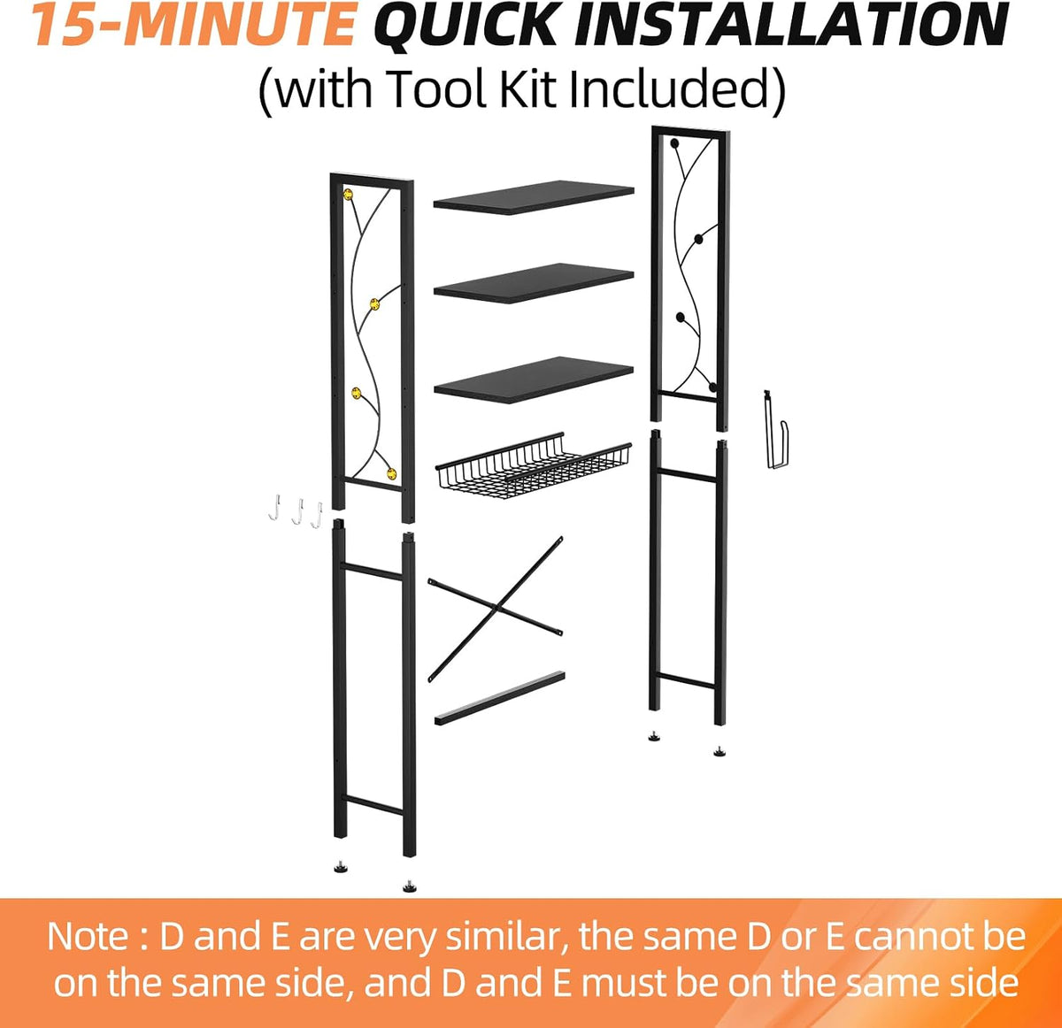 Over-The-Toilet Storage Rack, 4-Tier Bathroom Organizer Shelf Over Toilet with Adjustable Shelf and Basket, Freestanding Space Saver Bathroom Shelves Above Toilet for Room (Pure Black)