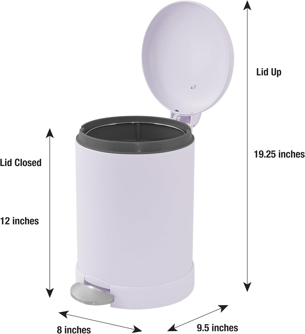 Glad Small Trash Can, 1.2 Gallon | Round Stainless Steel Garbage Bin with Soft Close Lid & Step Foot Pedal | Metal Waste Basket with Removable Inner Bucket, Lavender