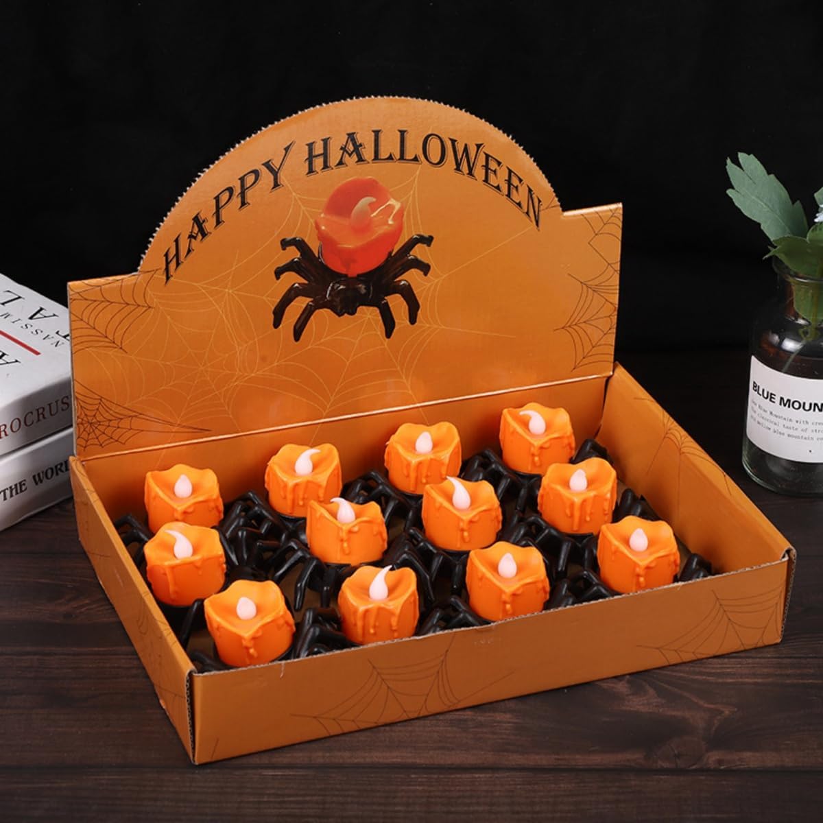 12 PCS Spider Tea Lights Flameless Candles Halloween Lights Indoor