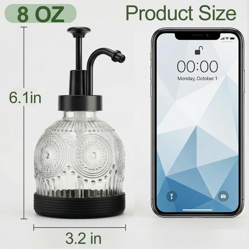 Glass Hand and Dish Soap Dispenser Set, Vintage Farmhouse Refillable Soap Dispenser with Black Pump & Non-Slip Mat, for Bathroom Kitchen Shampoo Lotion, Rustic Antique Decor (2 PCS, White)