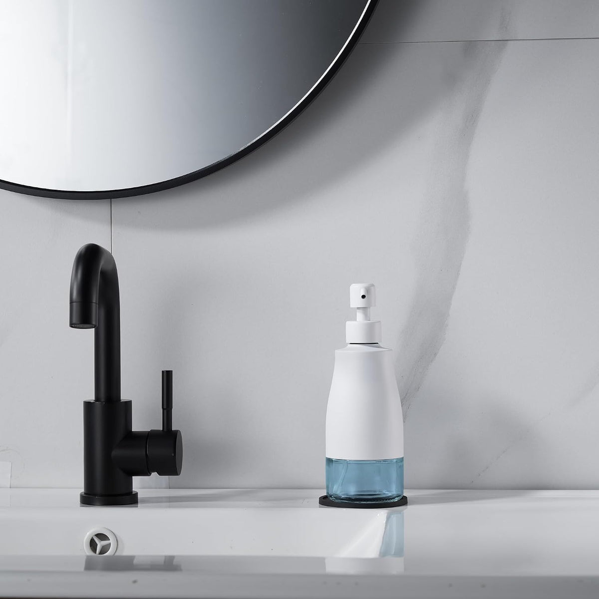 Gaussra White Soap Dispenser with Coaster and Stickers - 11 OZ / 320 ML