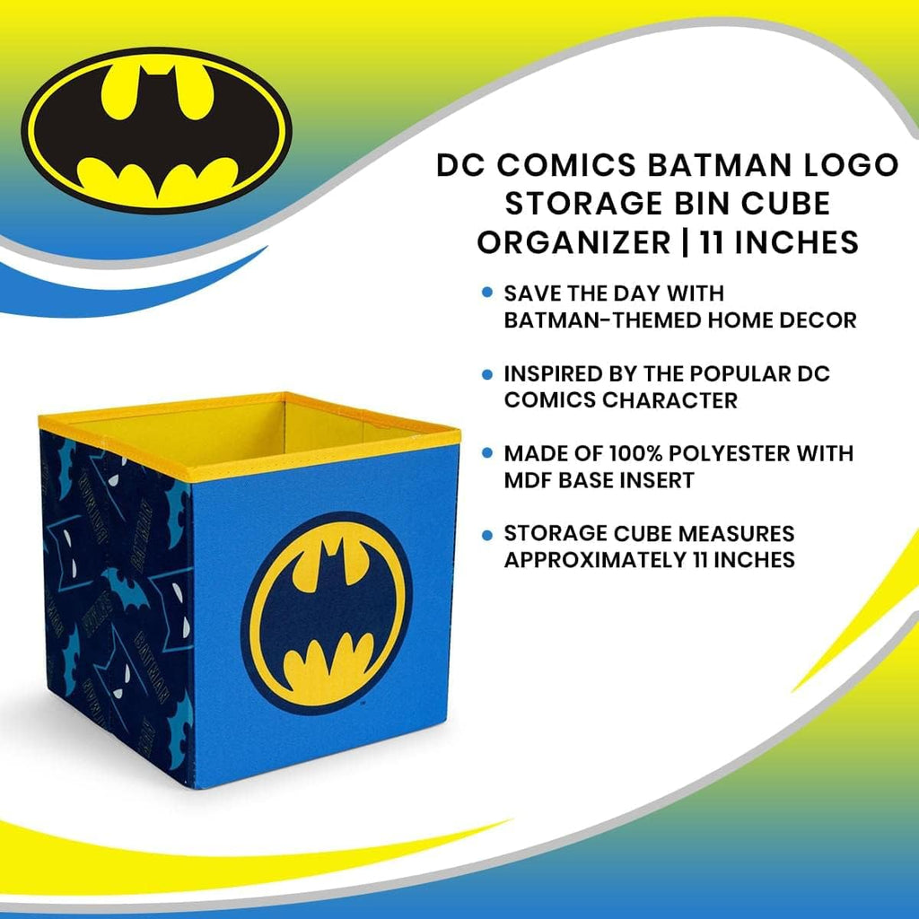 Ukonic DC Comics Batman Logo 11-Inch Storage Bin Cube Organizer | Fabric Basket Container, Cubby Cube Closet Organizer | Comic Book Superhero Toys, Gifts And Collectibles