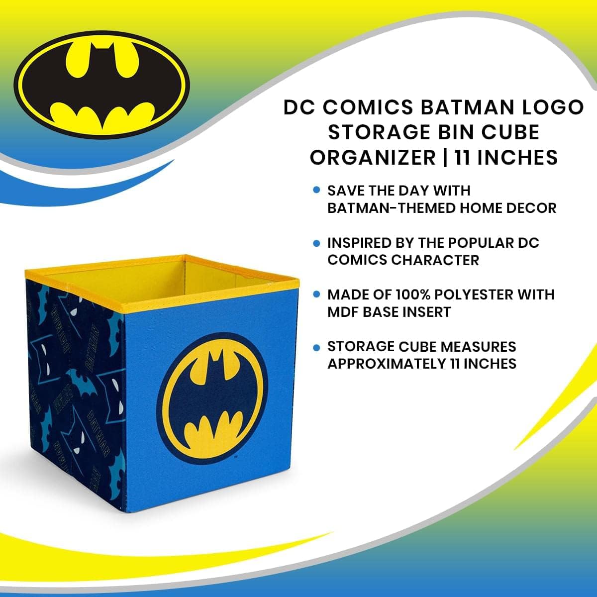 Ukonic DC Comics Batman Logo 11-Inch Storage Bin Cube Organizer | Fabric Basket Container, Cubby Cube Closet Organizer | Comic Book Superhero Toys, Gifts And Collectibles