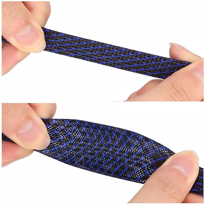 25Ft-3/4 inch PET Expandable Braided Sleeving Wire Loom, Aibole Braided Cable Sleeve Wire Wrap,Black&Blue