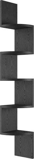 GREENDEW 5-Tier Wall Mount Radial Floating Corner Shelf, Wood Display Storage Shelves for Home Office Decor (Black)