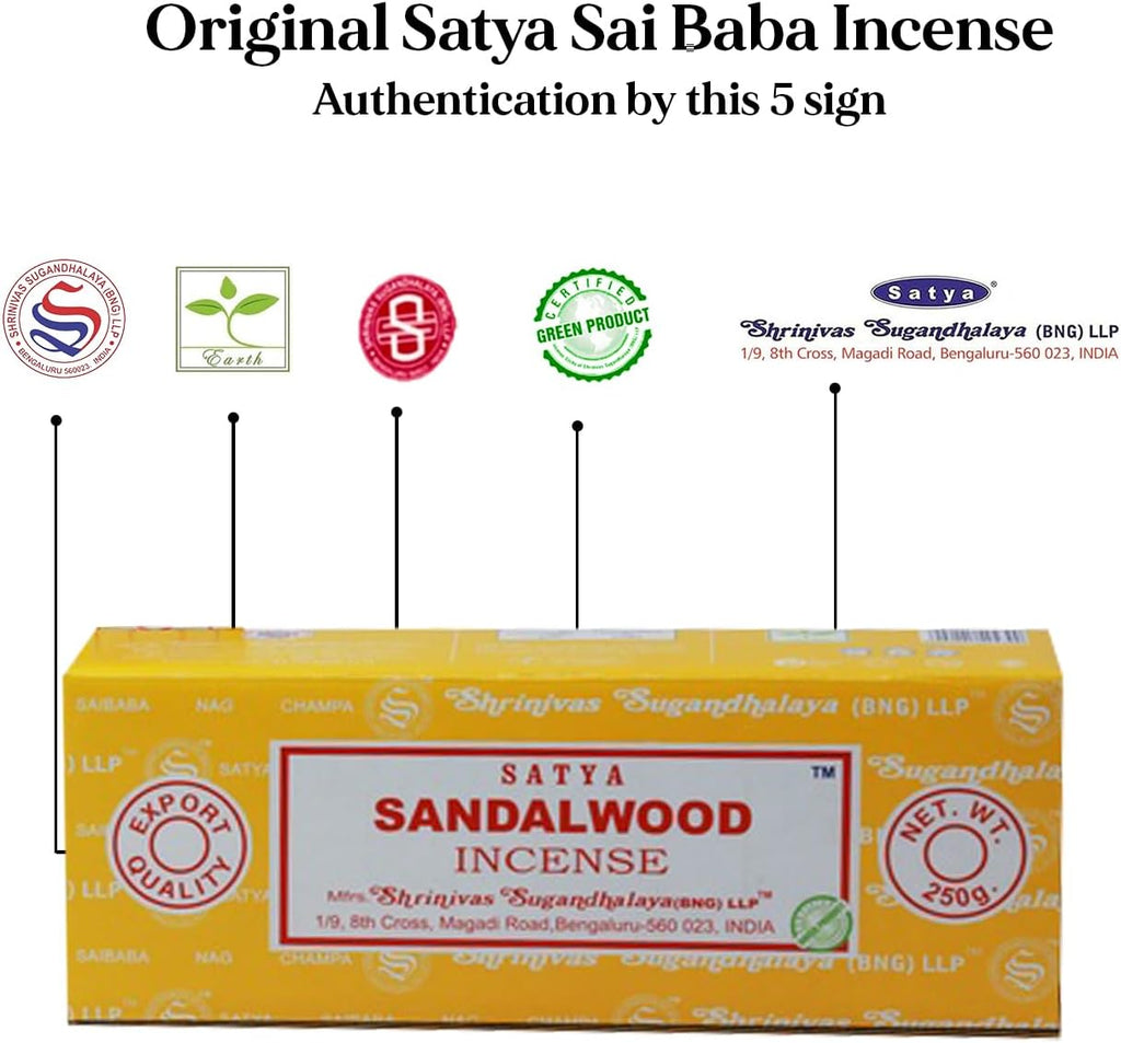 Satya Sai Baba Satya Sandalwood 250 gm Incense Sticks with Free Vedic White Sage Natural Incense Cones (Agarbatti Box 250 Grams All Sticks for Refinement, Concentration and Serenity)