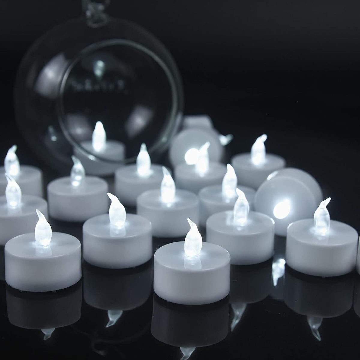 VETOUR 12pcs LED Tea Lights,Battery Operated Tealights Candles Realistic Flickering Pumkin TeaLight Candle Long Lasting Electric Fake Candles Decoration Cold White Light