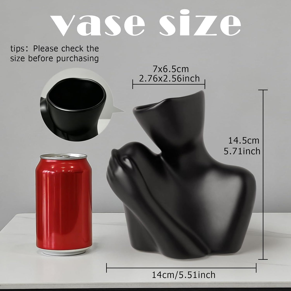 Ceramic Body Vase, Female Form Half Body Vase, Modern Minimalist Boho，Decorative Vase for Living Room, Bedroom, Shelf, Dining Table, Bathroom & Office, (Black Shoulder-Grazing Style)