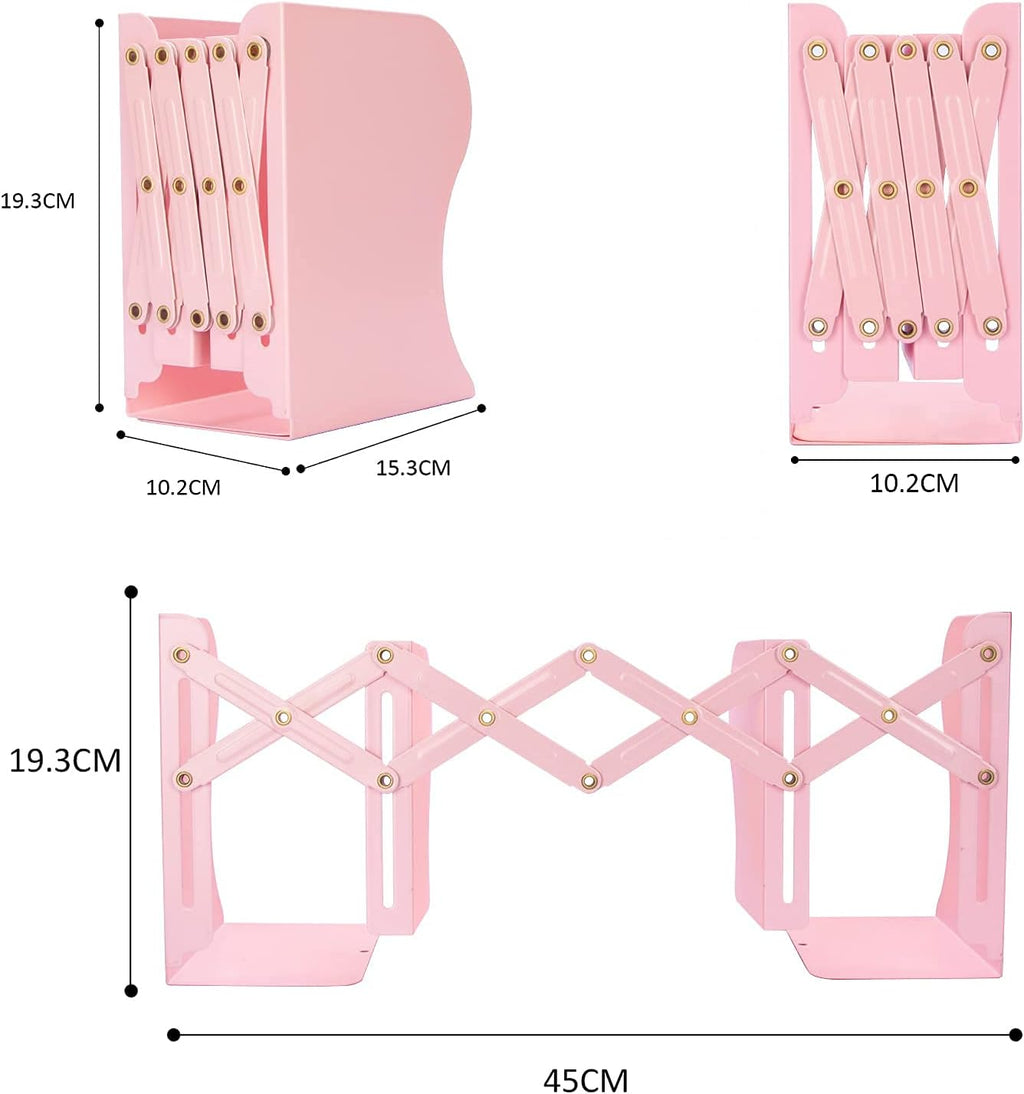 Aobopar Adjustable Metal Book Ends for Shelves Pink