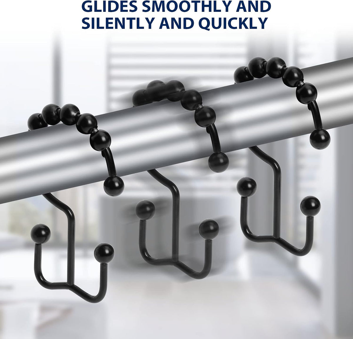 Gidse Shower Curtain Hooks,Sturdy Stainless Steel Double Sided Shower Hooks Rings for Bathroom Shower Curtain Rods Curtains Set of 12 Hooks - Matte Black