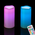 2 PCS 3" x 6" Multi-Color Flameless LED Pillar Candles with Remote Timer/Battery Operated Electric Flickering Plastic LED Fake Candle for Halloween Pumpkin Light Lantern Christmas Decorations