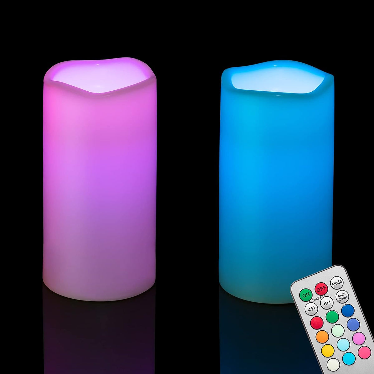 2 PCS 3" x 6" Multi-Color Flameless LED Pillar Candles with Remote Timer/Battery Operated Electric Flickering Plastic LED Fake Candle for Halloween Pumpkin Light Lantern Christmas Decorations