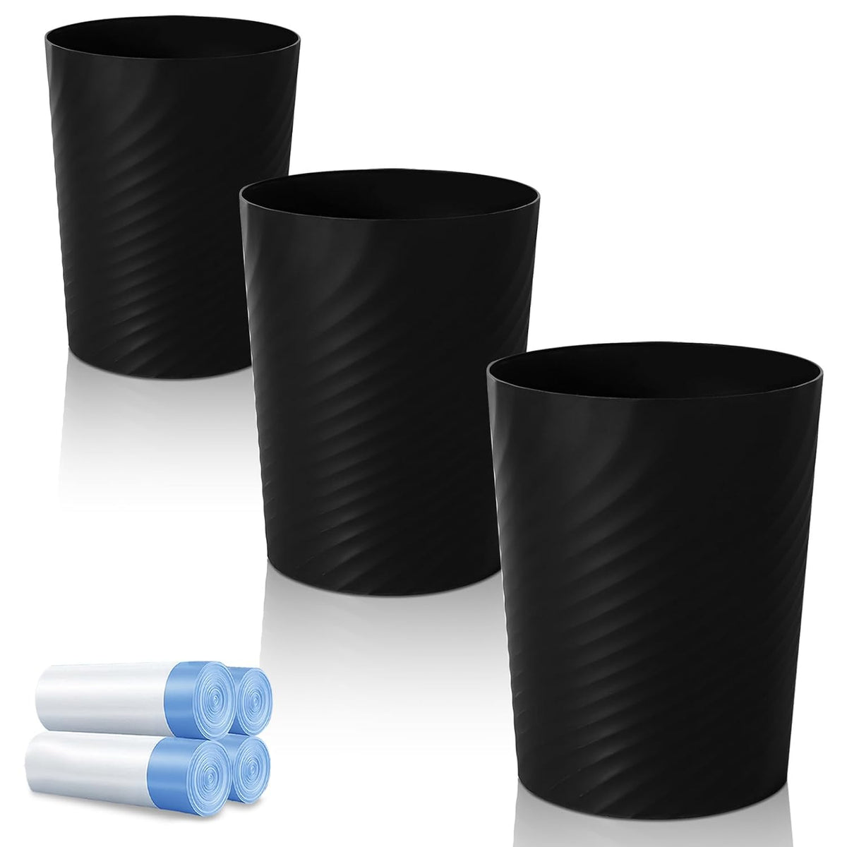 UUJOLY Small Bathroom Trash Can with Bags Garbage Can, 3 Pack, Black