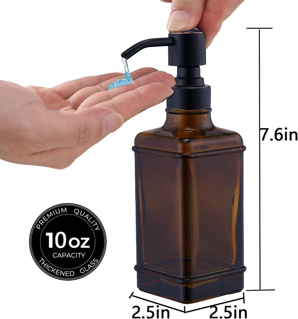 Soap Dispenser,10 Oz Antique Design Thick Glass Hand Dispensers; with 304 Rust Proof Stainless Steel Pump, for Kitchen, Bathroom- Oil Rubbed Bronze
