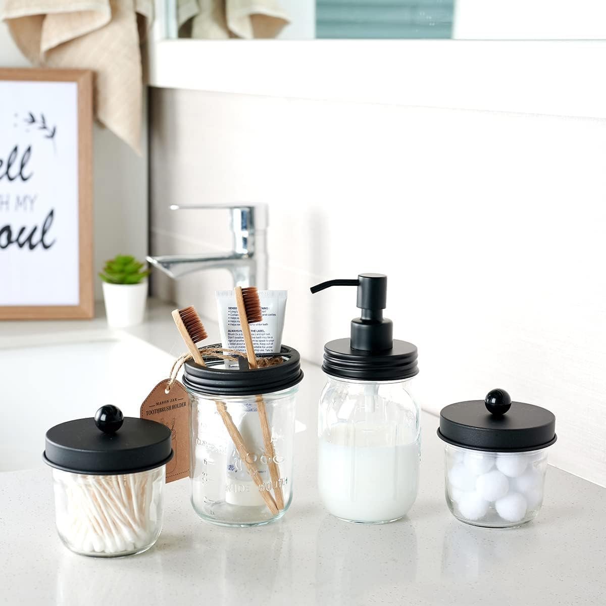 Amolliar Mason Jar Liquid Soap Dispenser, Lotion Dispenser(Black 2 Pack)