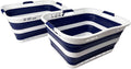 SAMMART Set of 2 Collapsible Plastic Storage Basket - Foldable Pop Up Storage Container - Portable Laundry Organizer - Space Saving Hamper (White/Starry Blue, 42L (Style A))
