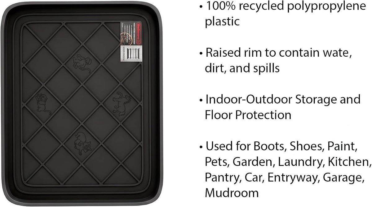 Stalwart Indoor Outdoor Boot Trays, Black, 19.75" x 15.5", 2-Pack