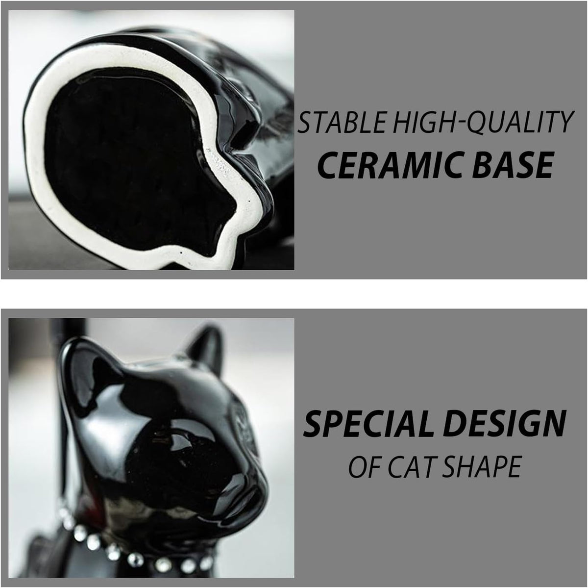 Comeon Ceramic Cat Toilet Brush and Holder Set, Plastic Handle, Black