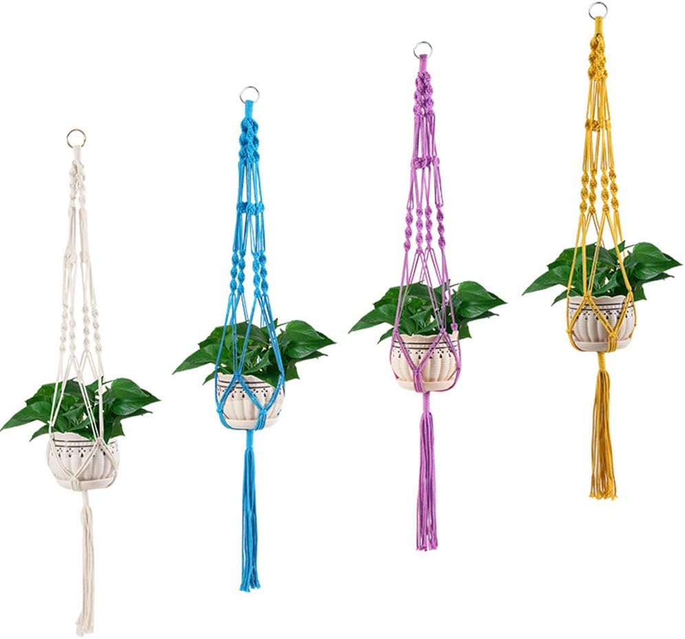 Vpang 2 Pack Colorful Cotton Macrame Plant Hanger, Outdoor Indoor Hanging Planter Basket Flower Pot Holder Boho Home Decor 40 Inch (Red)