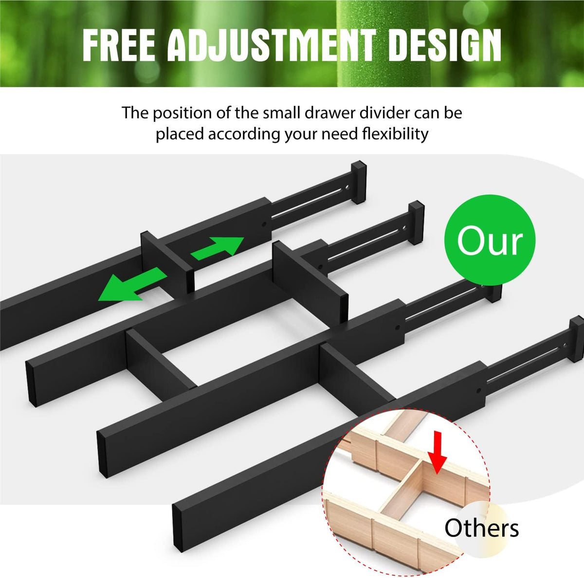 ANTOWIN Bamboo Drawer Dividers Organizers, Expandable Drawer Separators Splitter,17-22 inches Long Adjustable Spring-loaded Organizer for Large Utensil, Clothes, Tools Drawers (Black)