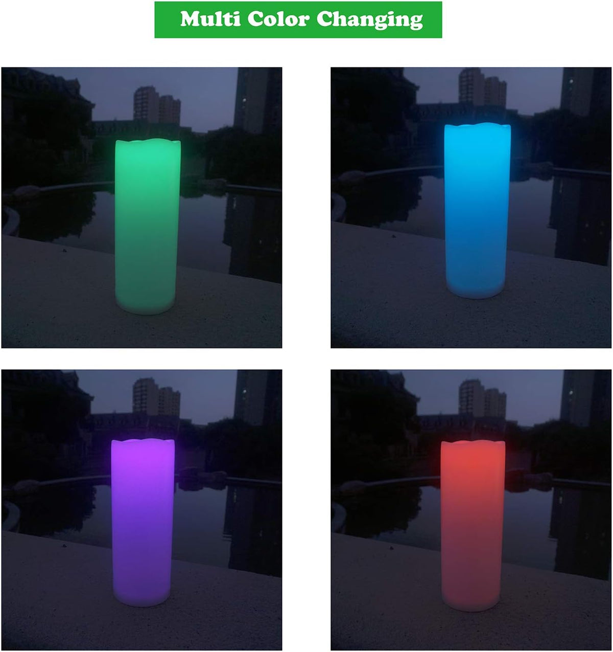 2 Pack Color Changing LED Flameless Pillar Candles with Remote, 3” x 8”