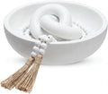 Novabright Farmhouse Wooden Decorative Bowl Set with Chain Beads, White