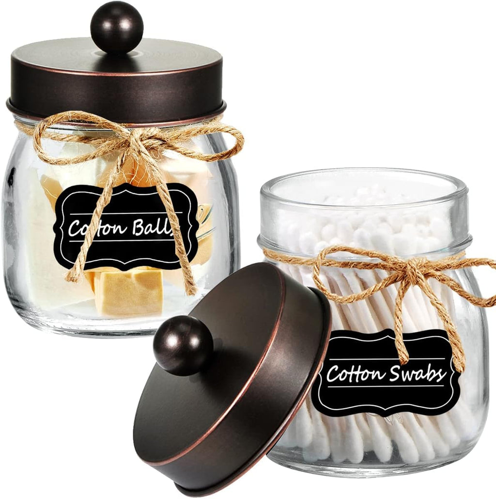 Amolliar Glass Mason Jar Qtip Dispenser Holder/Oil Rubbed Bronze,2 Pack