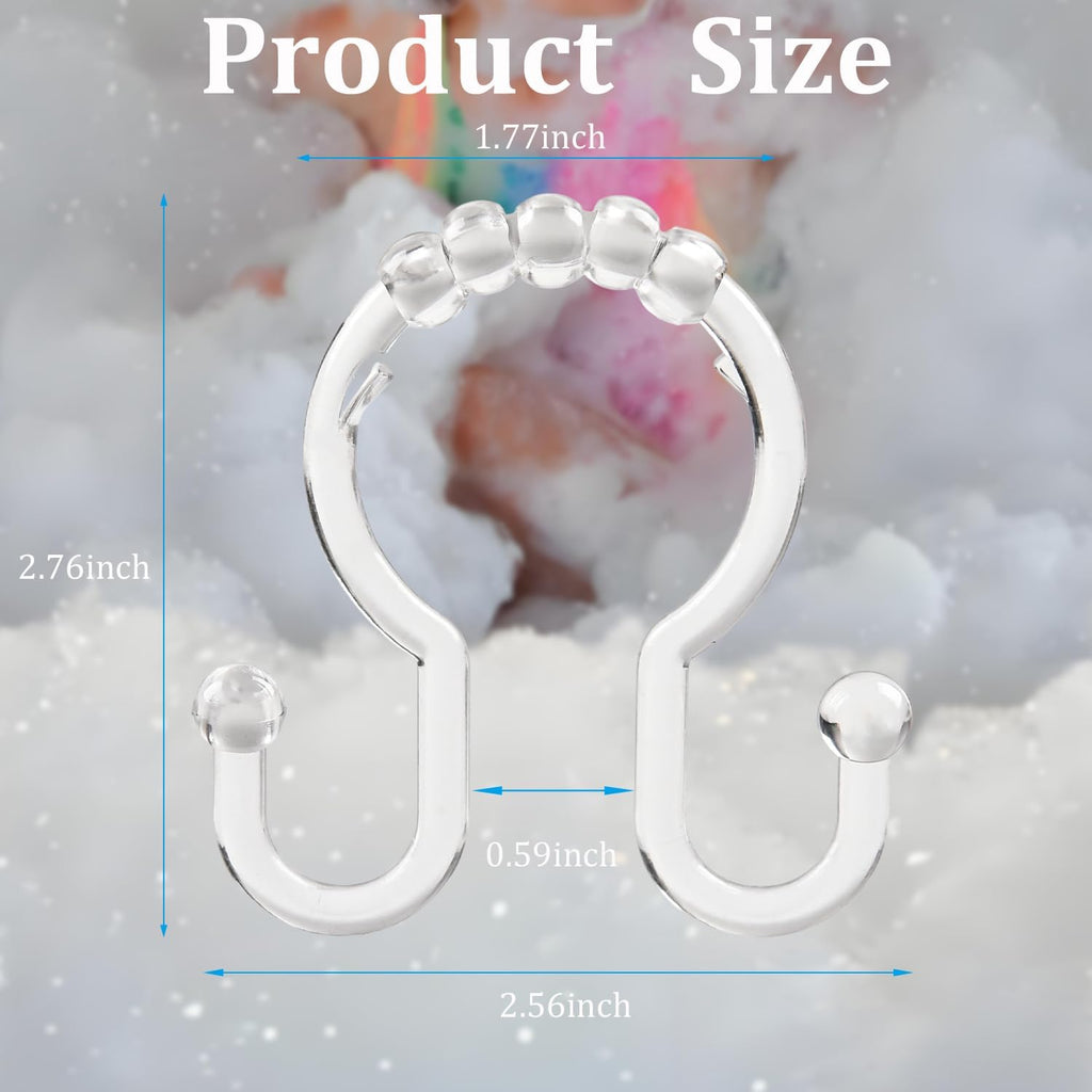 Resze Plastic Shower Curtain Hooks, 12 Pcs Clear Shower Curtain Rings Set