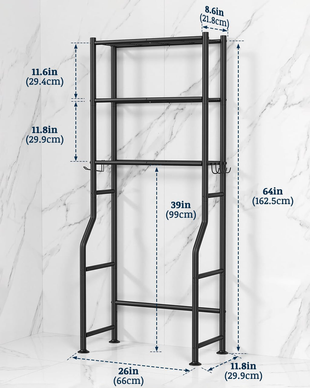 GloTika 3-Tier Over Toilet Storage Cabinet, No Drilling, 64" H, Black