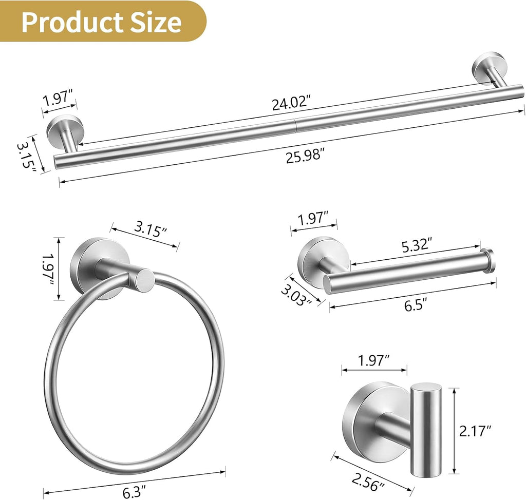 STWWO 5-Piece Brushed Nickel Bathroom Accessories Set Bathroom Towel Bar