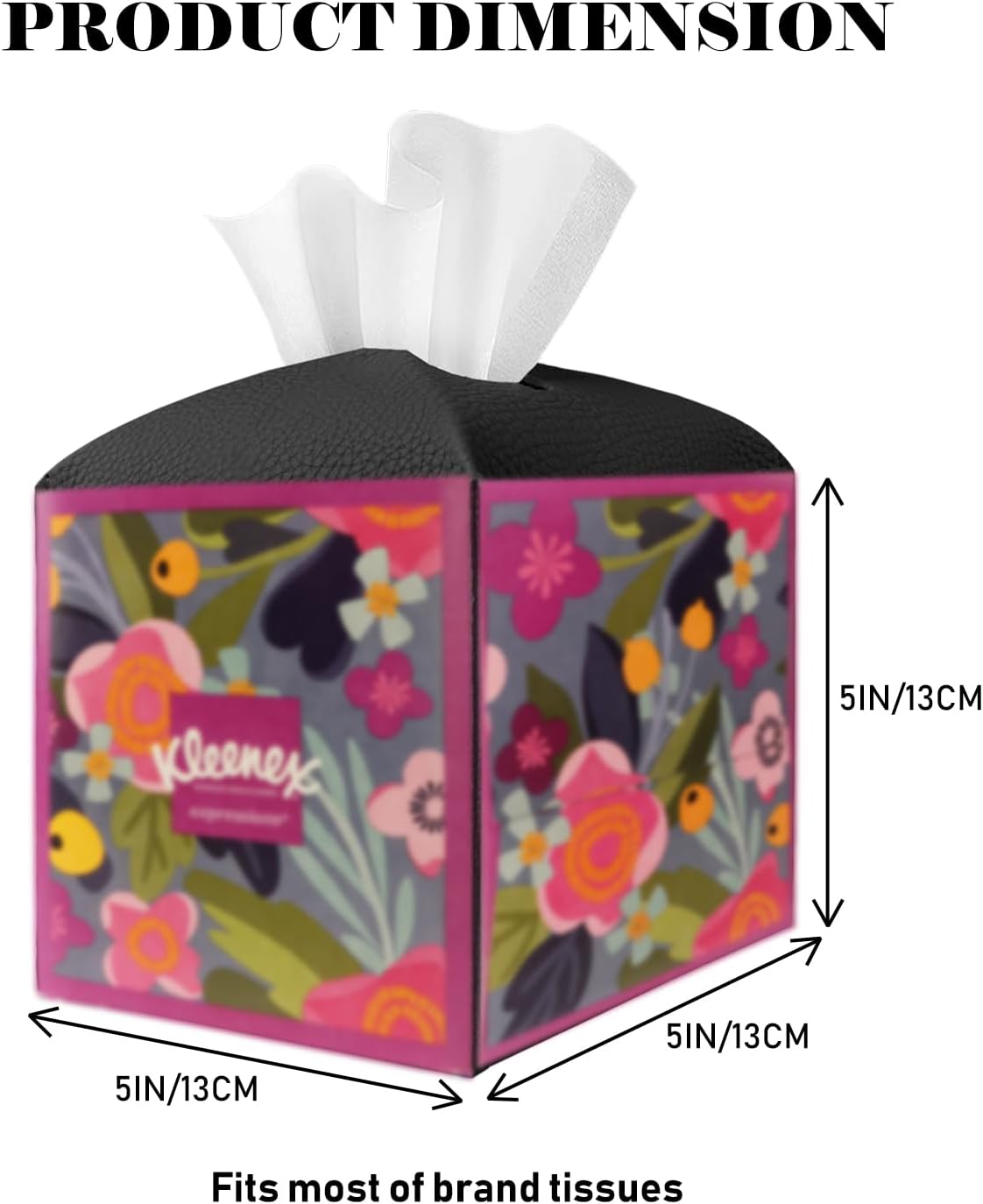 Tissue Box Cover Holder Square Tissue Cube Cover PU Leather Tissue Organizer with Bottom Belt for Bathroom, Tabletop, Car, Night Stands, Office, Home, Kitchen (2, Black)