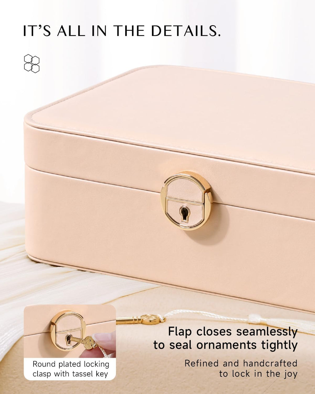 CASEGRACE 2-Layer Jewelry Box with Removable Tray, Portable Jewelry Organizer for Earrings Necklaces Rings, Gift for Women Girls on Birthday Valentine's Day (Amber powder)