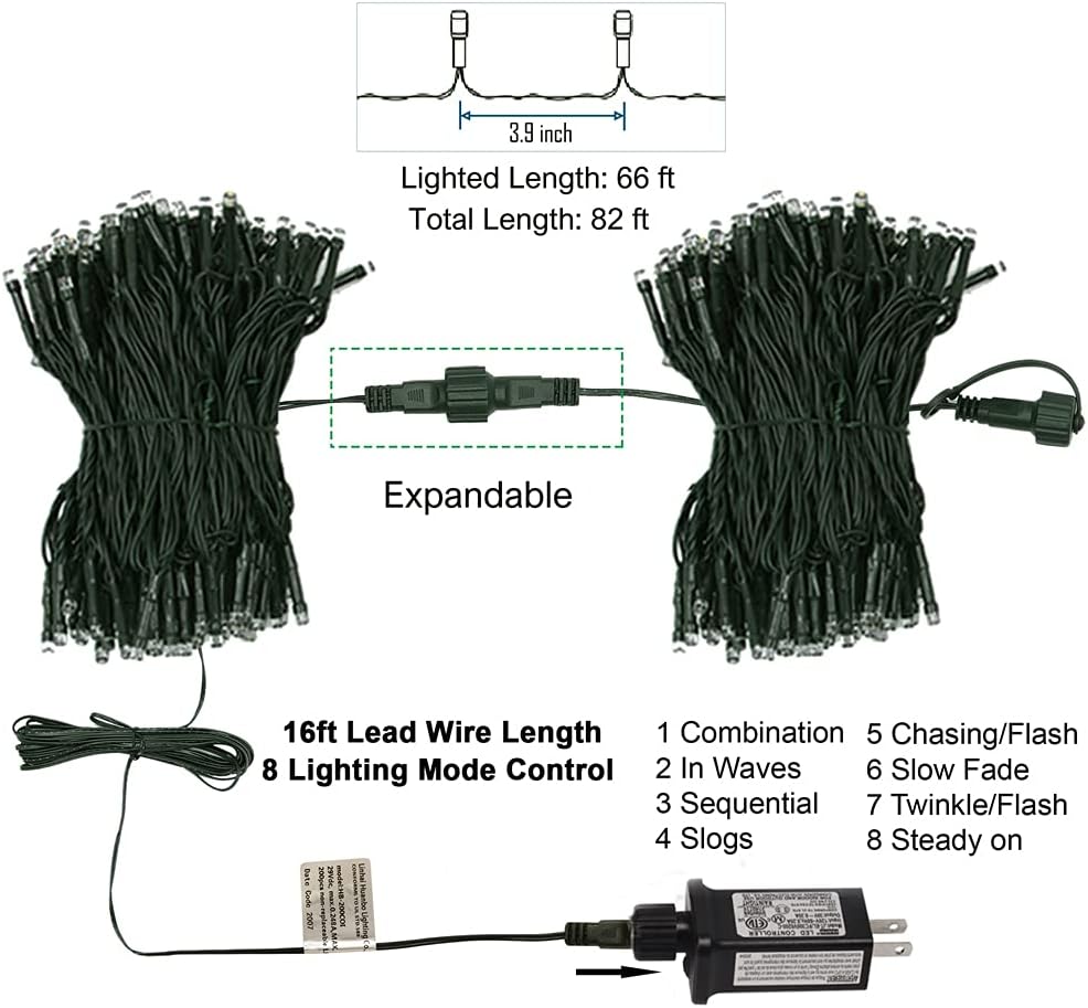 HOME LIGHTING 200 LED 66FT Fairy String Lights, July 4th Patriotic Light with 8 Lighting Modes, Mini Lights Plug in for Indoor Outdoor Independence Day Tree Holiday Party Decor, Red Blue & White