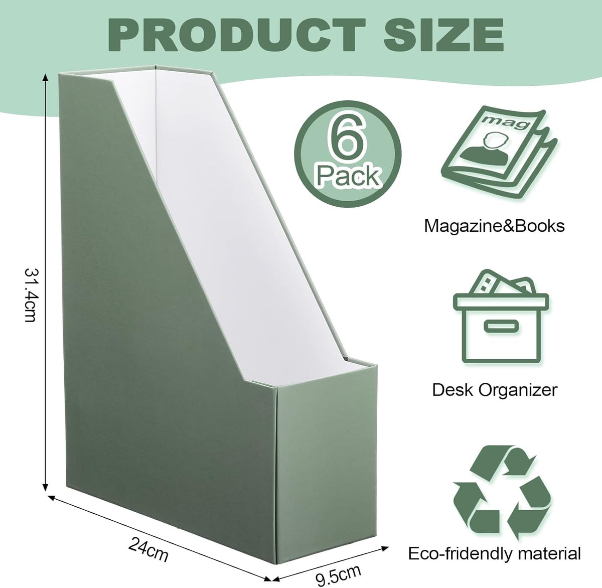 Feifeiya Magazine Holder Set of 6 Cardboard File Holder Desk, Sage Green