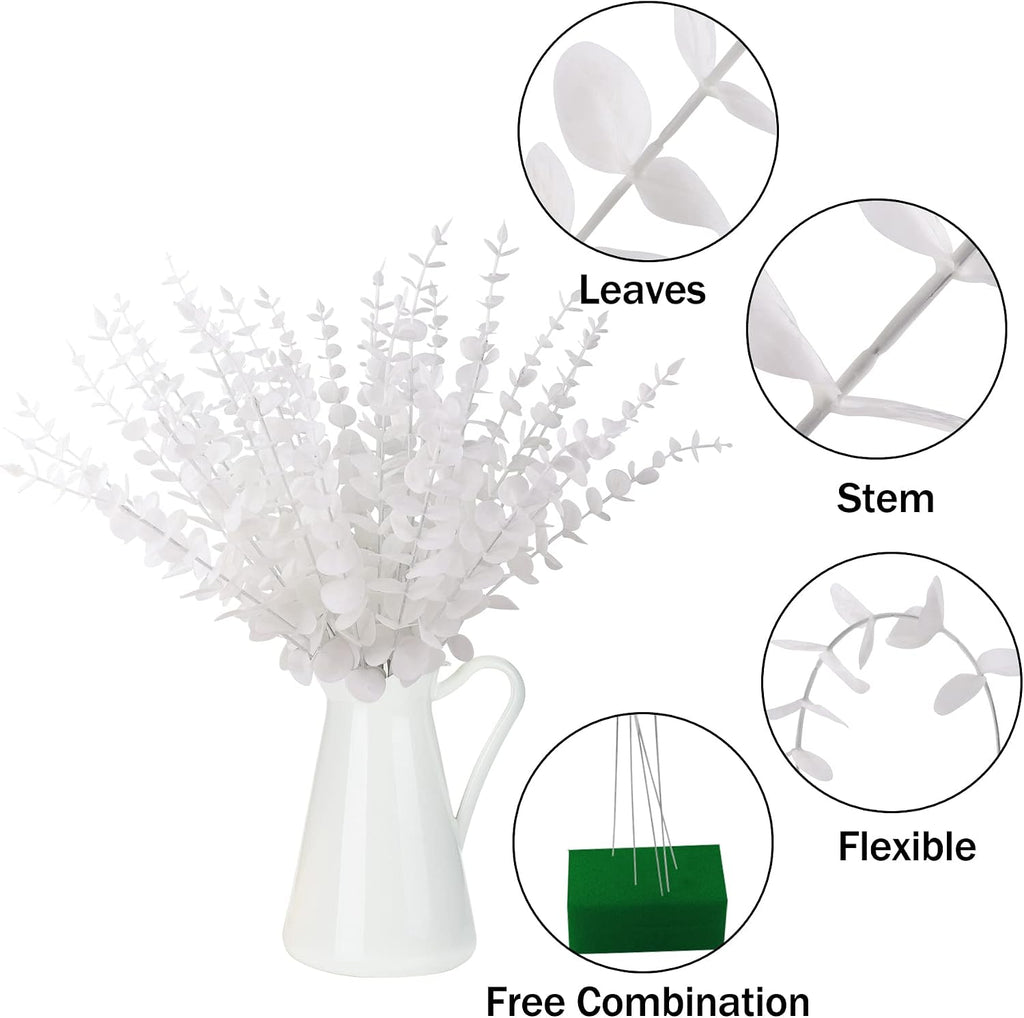 FEQO 36 Pcs White Artificial Eucalyptus Stems 15" Faux Eucalyptus Branches