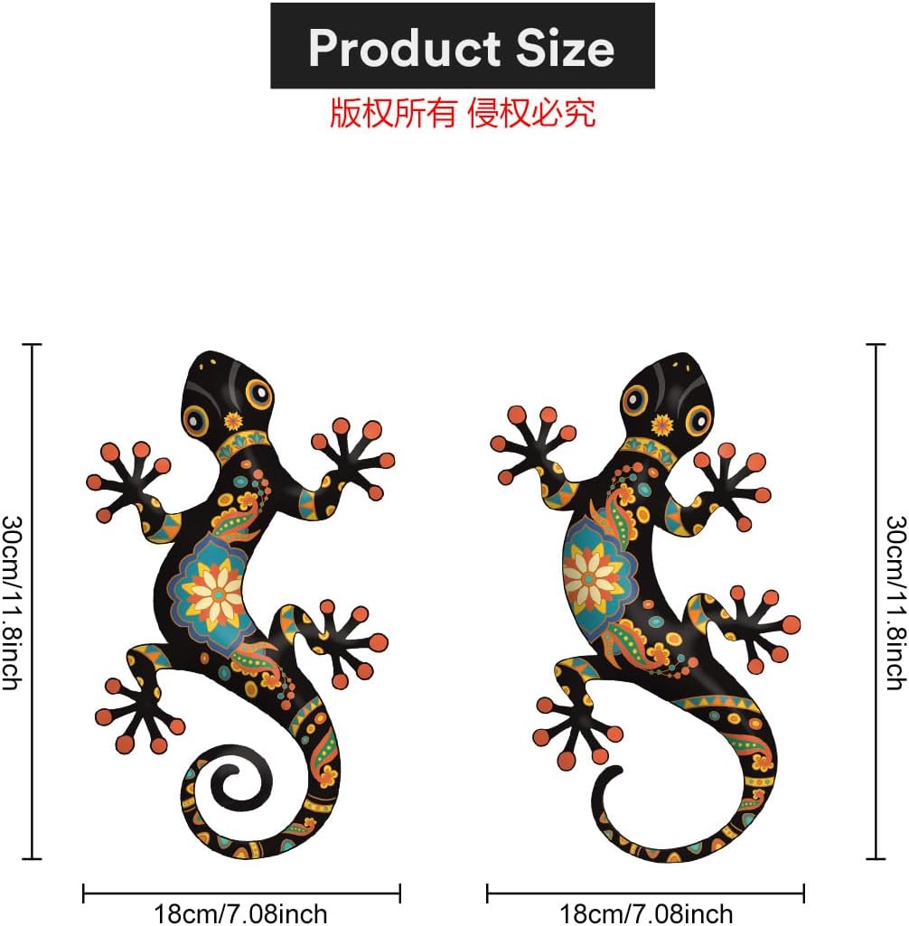 Metal Gecko Outdoor Decor -2 Pack Metal Gecko Wall Art Hanging Sculpture Decoration for Indoor or Outside, Garden Yard Fence Porch Wall Decorations