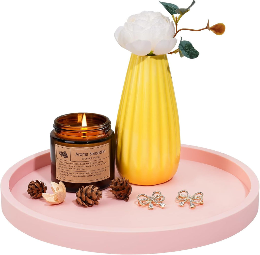 NiHome Silicone Bathroom Vanity Tray Round Perfume Organizer 8.35in Pink