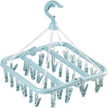 Laundry Hangers with 32 Clips,Clothespin Rack Foldable Laundry Drying Rack Drip Hanger for Drying Socks,Bras,Towel,Underwear,Hat,Scarf,Pants,Baby Clothes,Cloth Diapers,Gloves (Light Blue)
