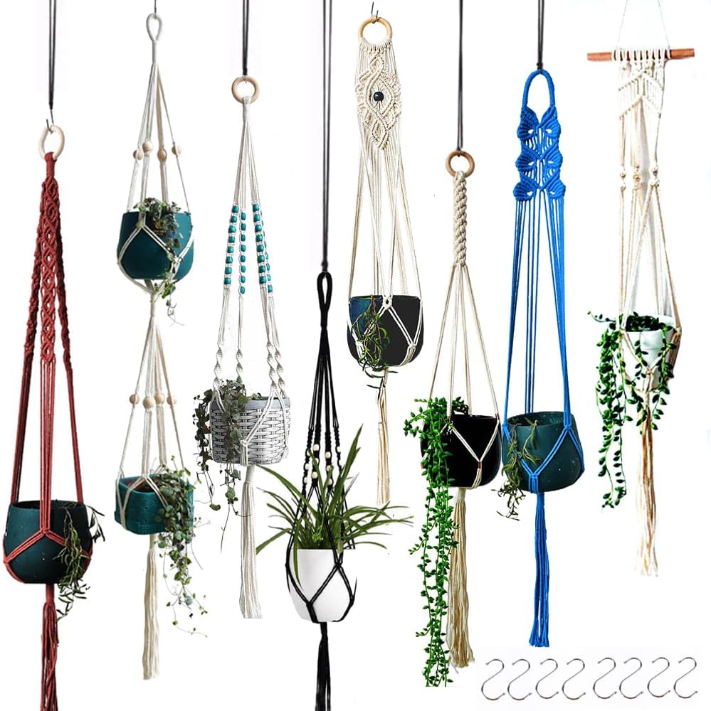 8-Pack Boho Plant Hanger, Macrame Pot Holder,Hanging Planter/Indoor/Balcony/Window Decoration Length 39" (Not Pot and Plant Included)
