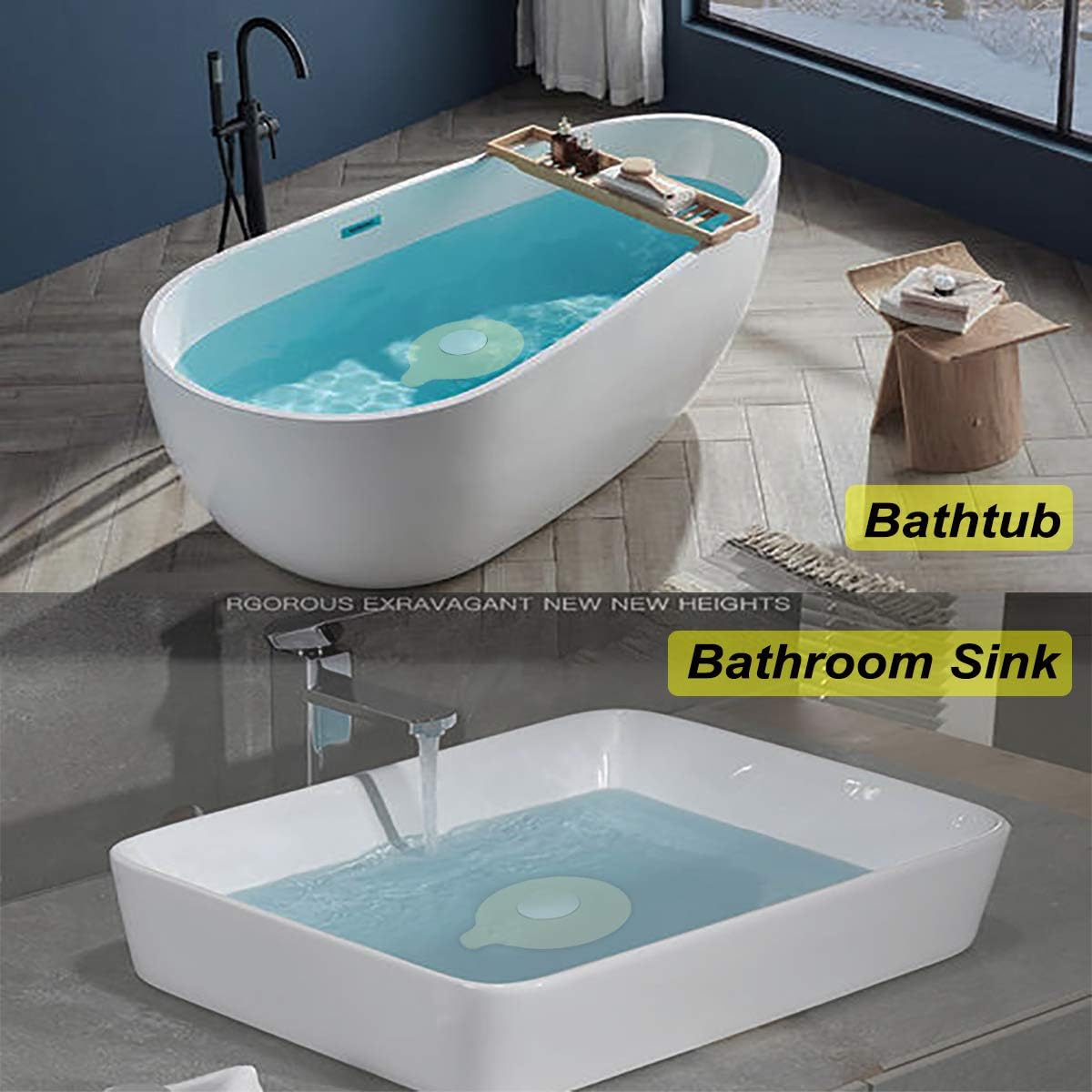 Seatery 2PCS Bathtub Stopper Hair Catcher Kit, Bathtub Drain Strainer, Tub Stopper Plug Cover, Sink Filter, Silicone Drain Stopper for Bathroom, Laundry (Grey)