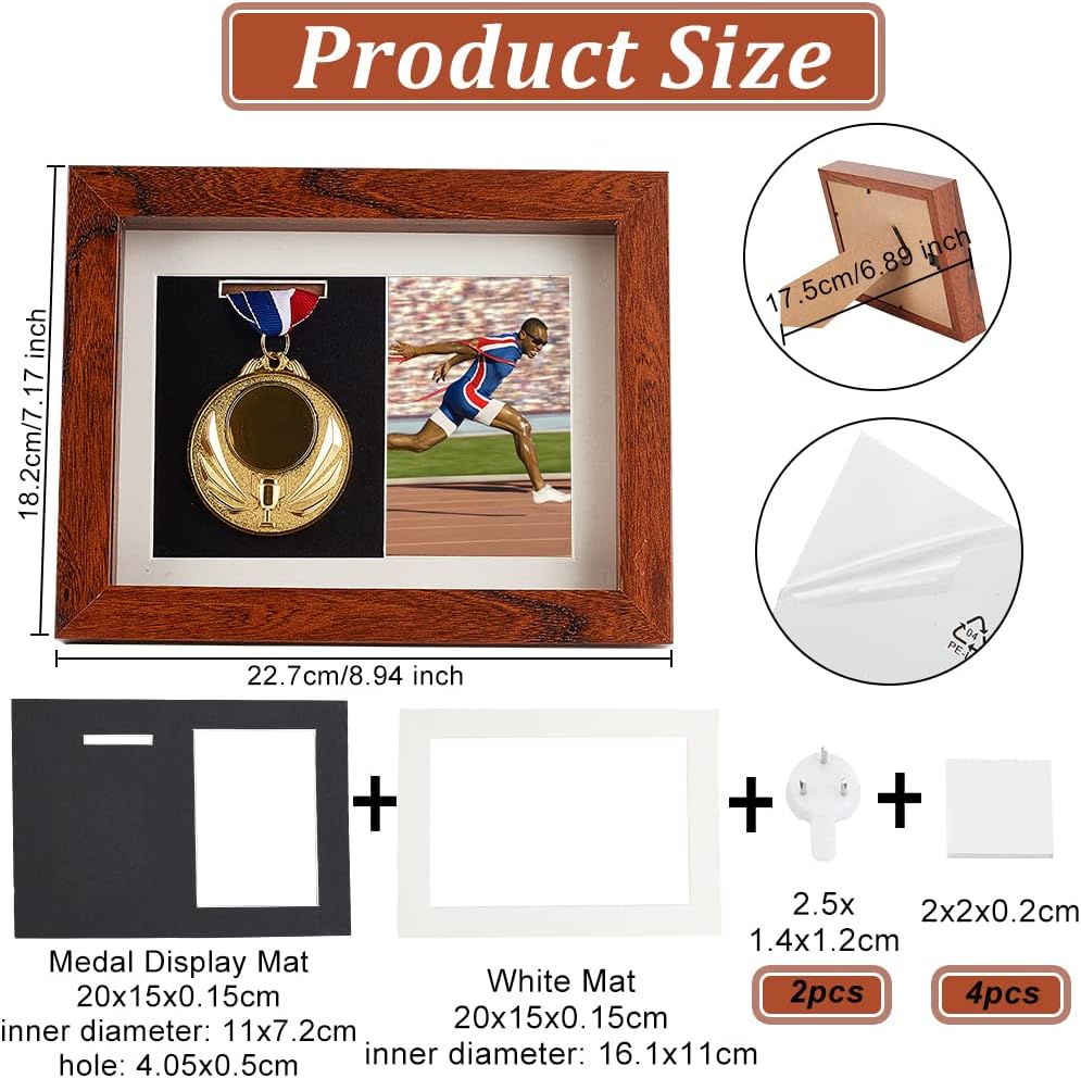 OLYCRAFT Medal Display Shadow Box Natural Wood Frame 6.9x7.2x9 Inch Brown Medal Display Case with Acrylic Window for Military Medals Beach Tags Jewelry Pins Pin Enthusiast Collectibles