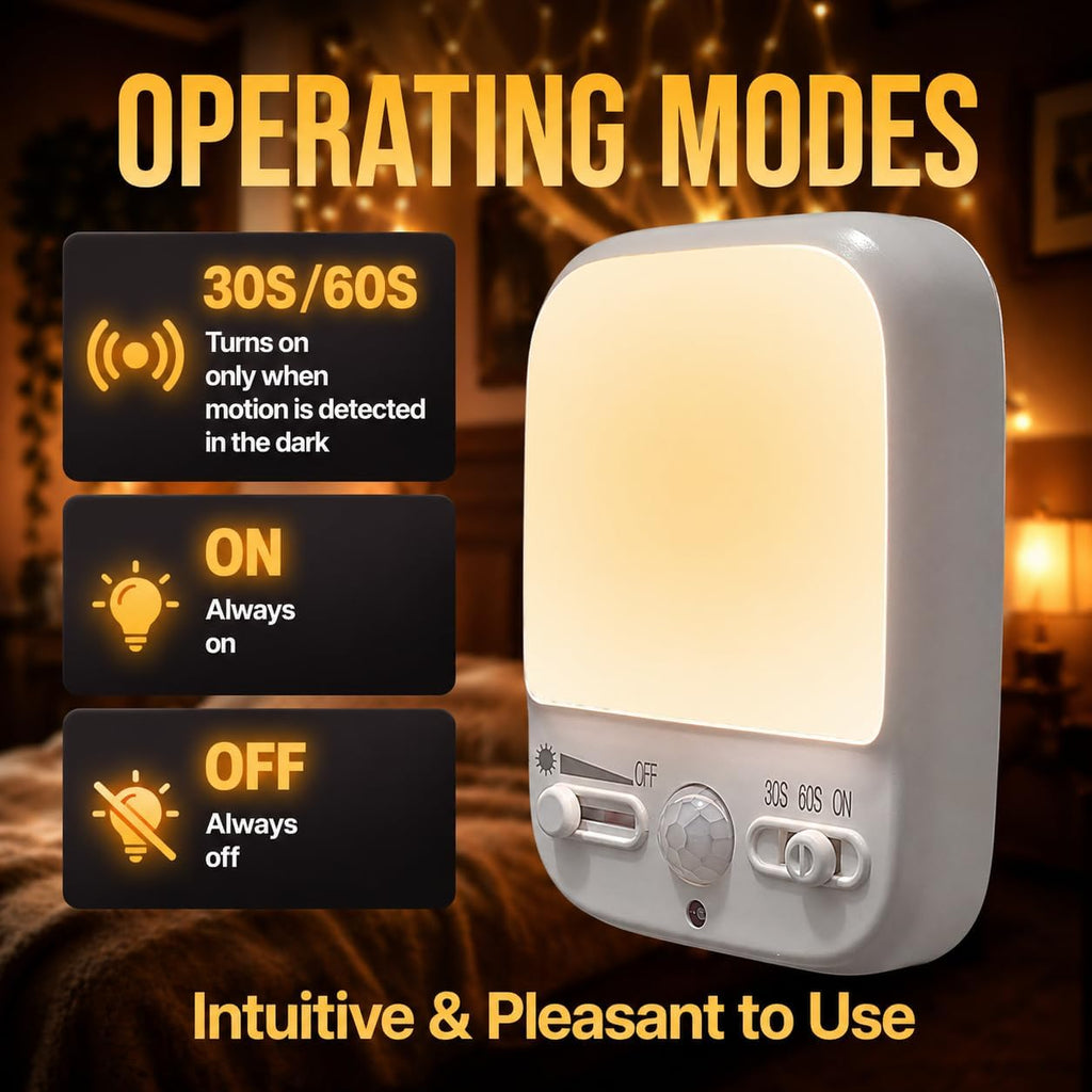 Night Sensor LED Motion-Activated Night Light Rotatable Dusk to Dawn AC Outlet Plug-in Wall Night Sensor Light for Bedroom Hallway Stairway Garage Basement Corridor Indoor