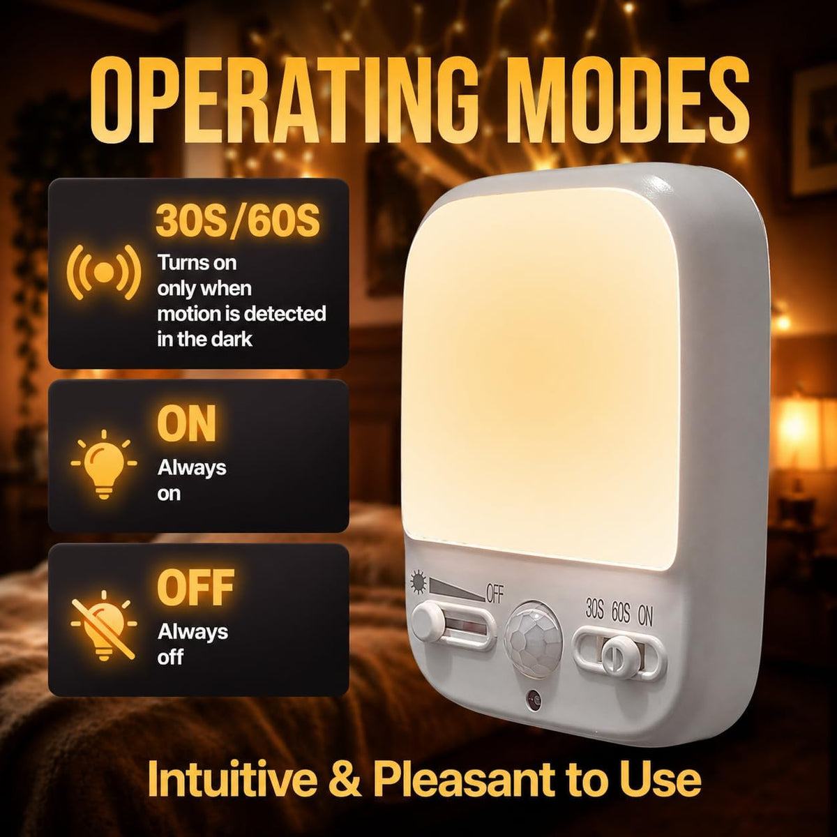 Night Sensor LED Motion-Activated Night Light Rotatable Dusk to Dawn AC Outlet Plug-in Wall Night Sensor Light for Bedroom Hallway Stairway Garage Basement Corridor Indoor