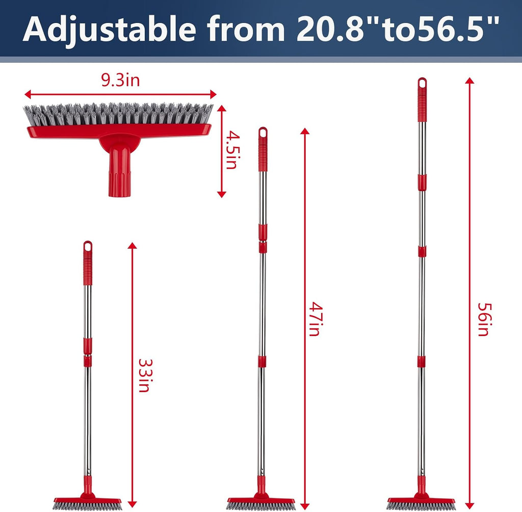 2 Pack Grout Brush with Long Handle, Swivel Cleaning Grout Line Scrubber - Extendable Durable Handle Grout Cleaner Brush for Bathroom,Tile,Baseboard,Walk in Shower,Corner & Narrow Space (Red)