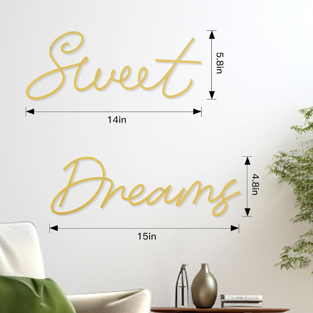 Zzbakress Sweet Dreams Wall Decor Above Bed, Metal Bedroom Above Bed Wall Decor, Rustic Farmhouse Bedroom Wall Hanging Signs Wall Art Decor for Women (Gold, Farmhouse)