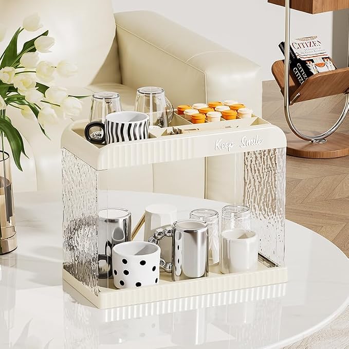 Bathroom Countertop Organizer, 2 Tier Makeup Storage Counter Shelf, Perfume Stand Vanity Holder Skincare Cosmetic Lipstick Dresser Office Tray for Bedroom Living Room Dressing Table, Acrylic