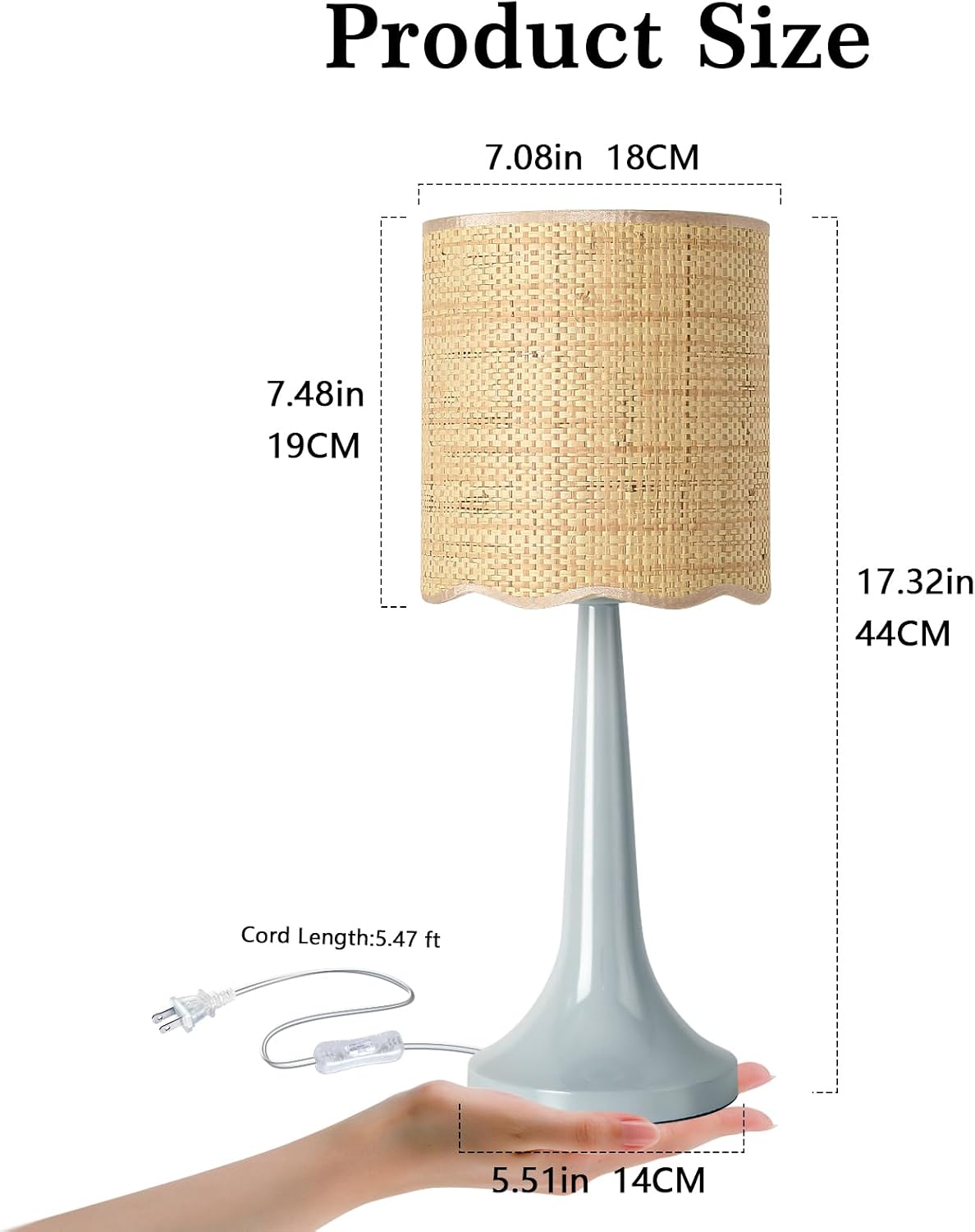 Light Blue Rattan Small Table Lamp for Bedroom, Light Blue Wicker Lamps for Bedside Nightstand, Rattan Shade Small Table Shape Lamps for Small Spaces for Kitchen Counter, Home Office, Living Room