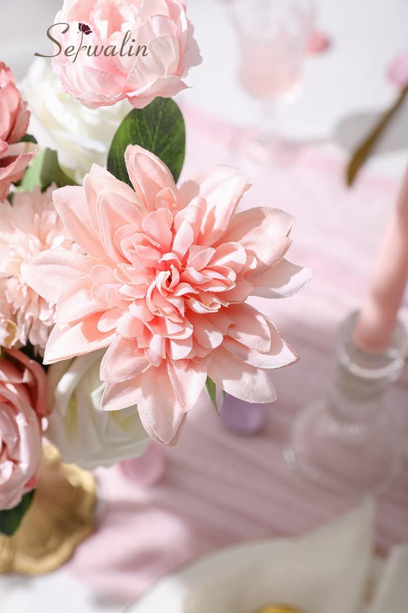 Serwalin Artificial Flowers Spring Pink Silk Roses Flower for Wedding Decor